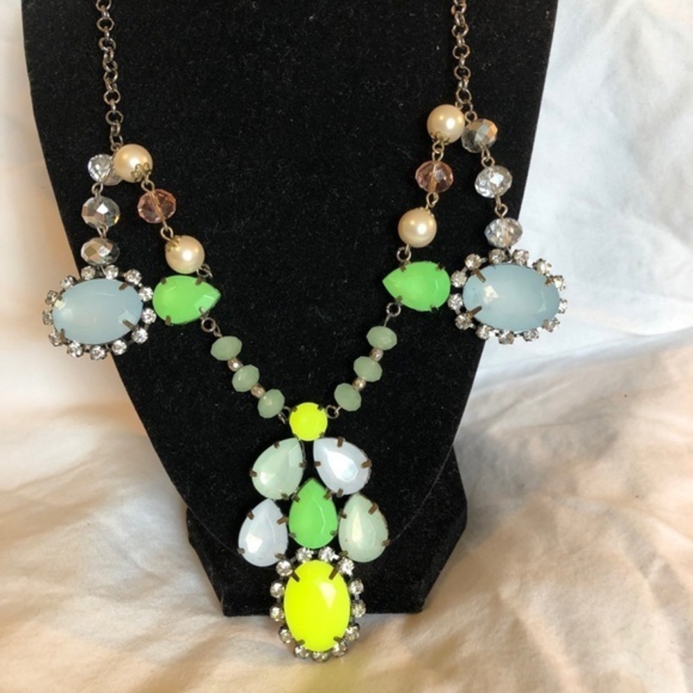 Multi color Neon Yellow Statement Bib Necklace